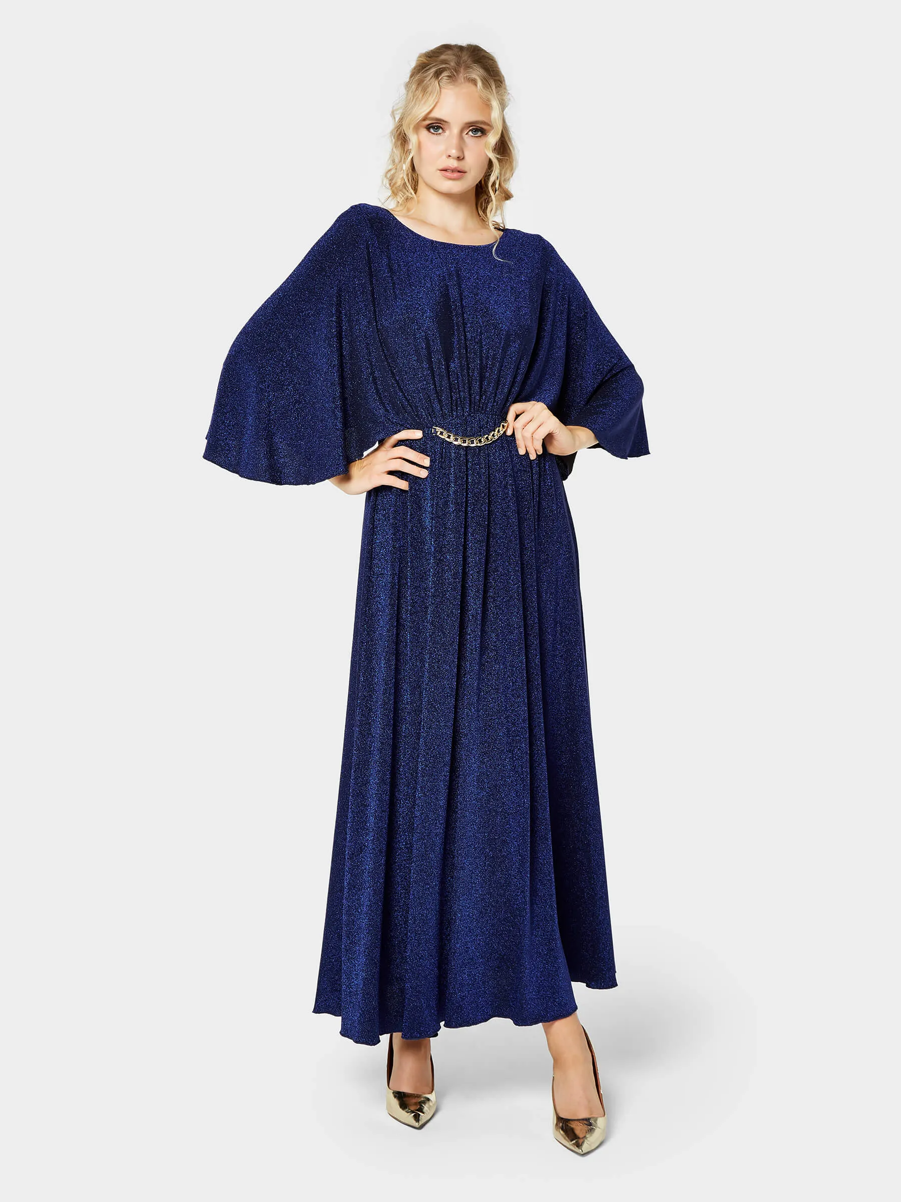 GWD Brielle Metallic Jersey Blue Maxi Dress