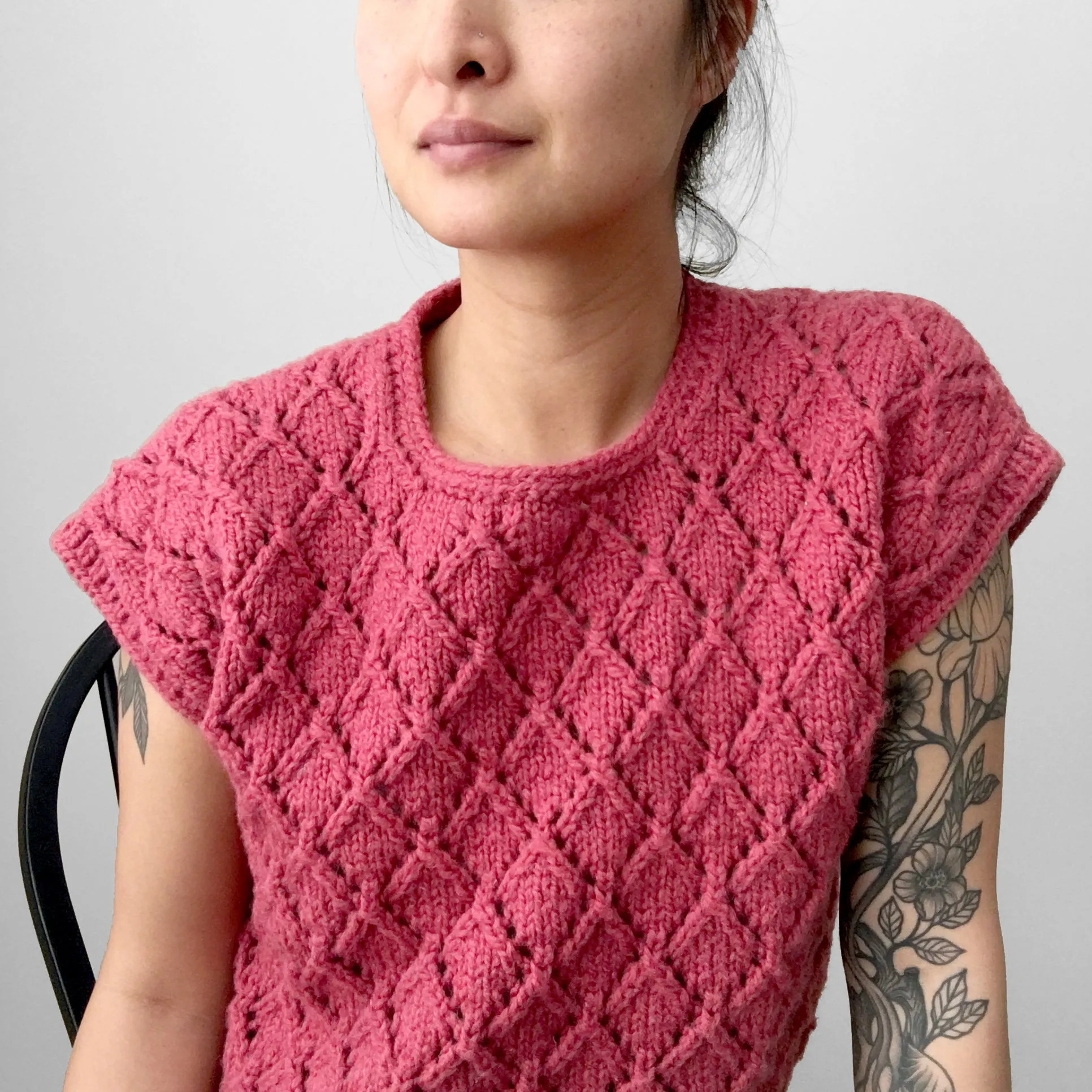 Hand-Knit Rose Textured Knit Sweater Top