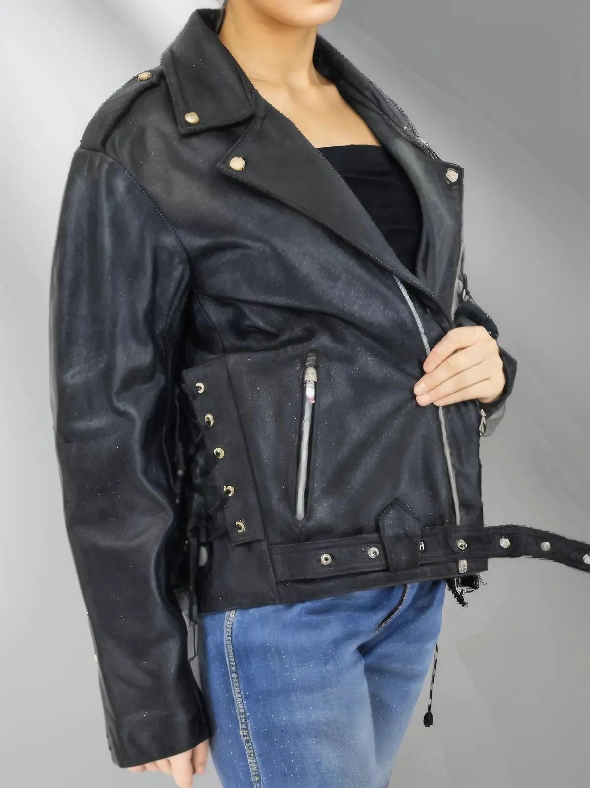 Handcrafted Women's Sheepskin Leather Biker Jacket – Premium Style Black