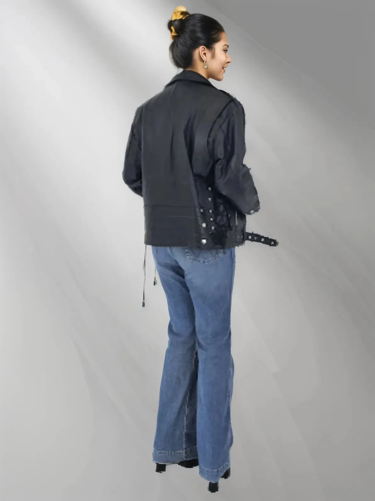 Handcrafted Women's Sheepskin Leather Biker Jacket – Premium Style Black