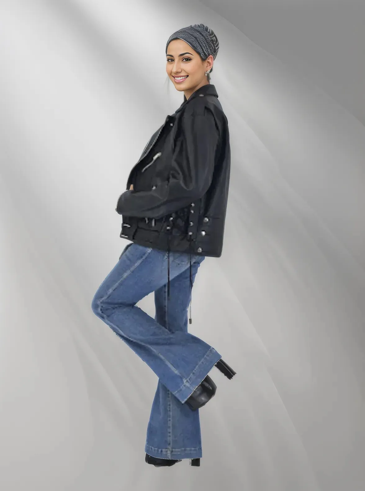 Handcrafted Women's Sheepskin Leather Biker Jacket – Premium Style Black