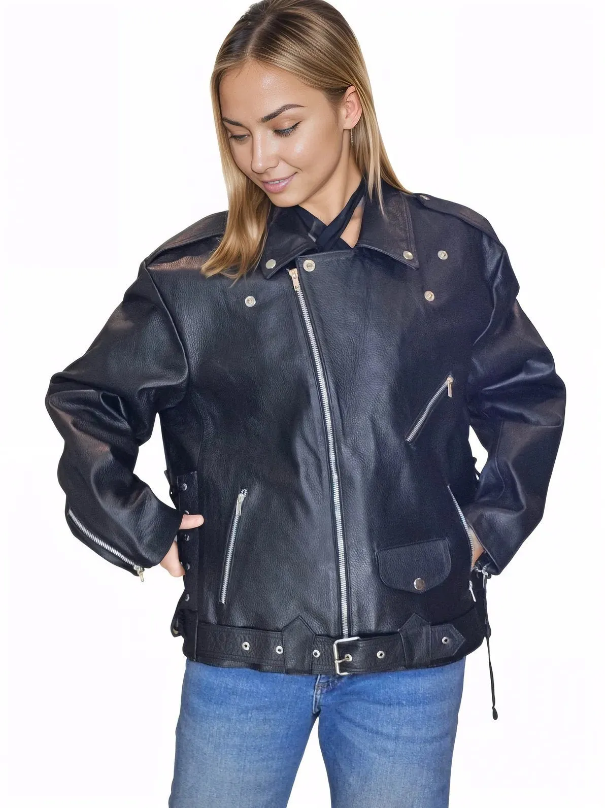 Handcrafted Women's Sheepskin Leather Biker Jacket – Premium Style Black