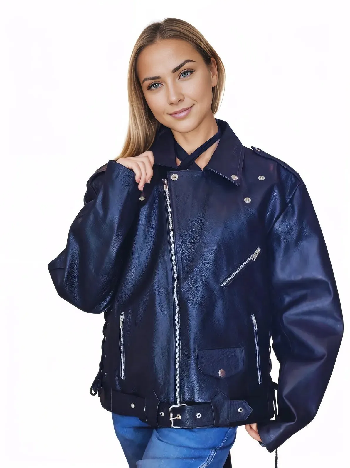 Handcrafted Women's Sheepskin Leather Biker Jacket – Premium Style Black