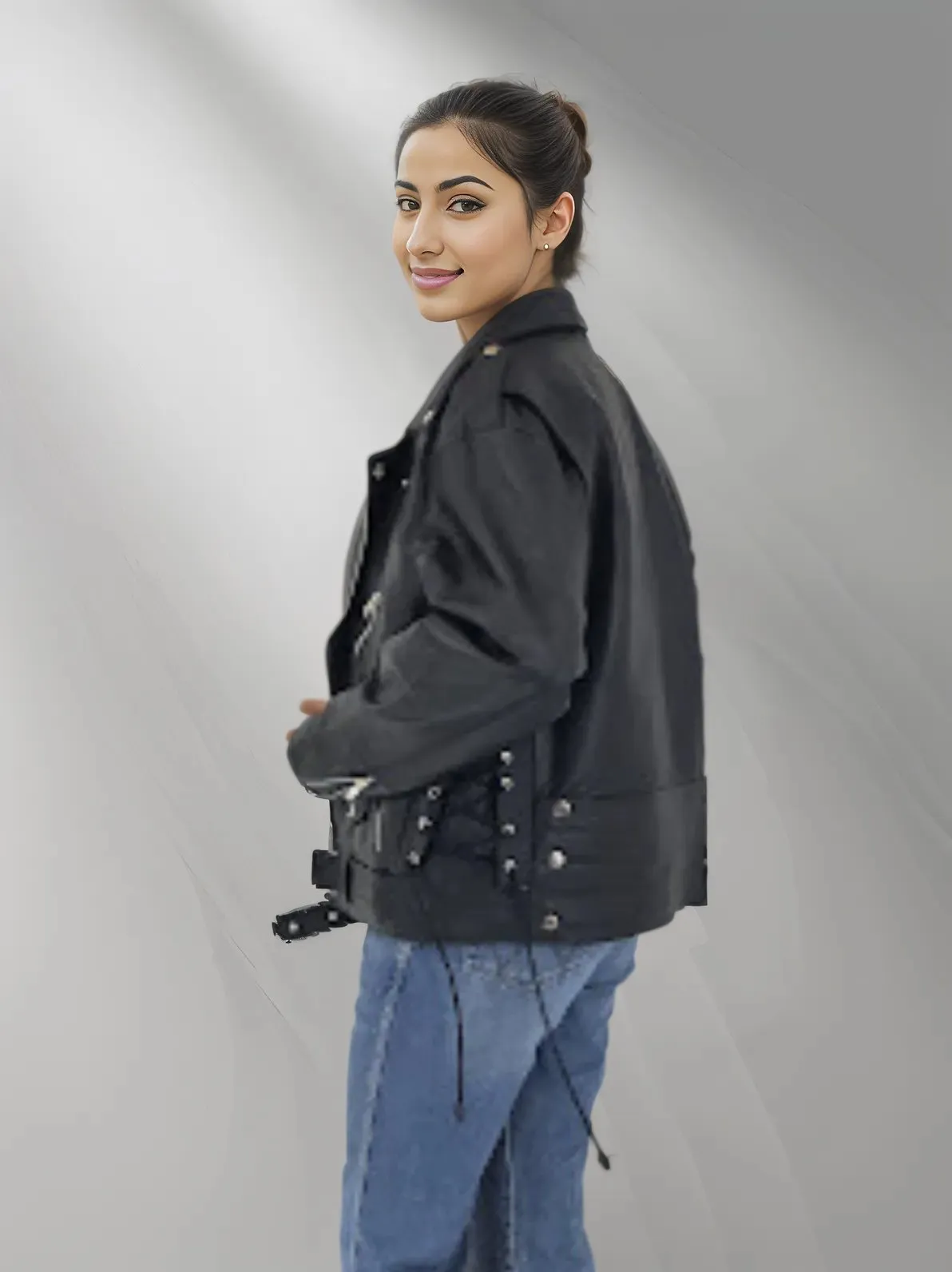 Handcrafted Women's Sheepskin Leather Biker Jacket – Premium Style Black