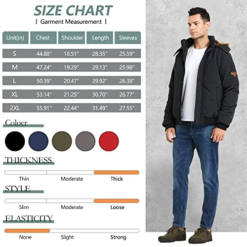 Heihuohua Men's Winter Thicken Warm Puffer Removable Hood Coat, Black, Large