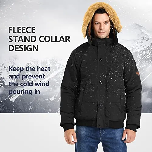 Heihuohua Men's Winter Thicken Warm Puffer Removable Hood Coat, Black, Large