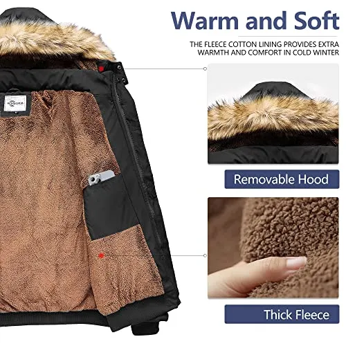 Heihuohua Men's Winter Thicken Warm Puffer Removable Hood Coat, Black, Large