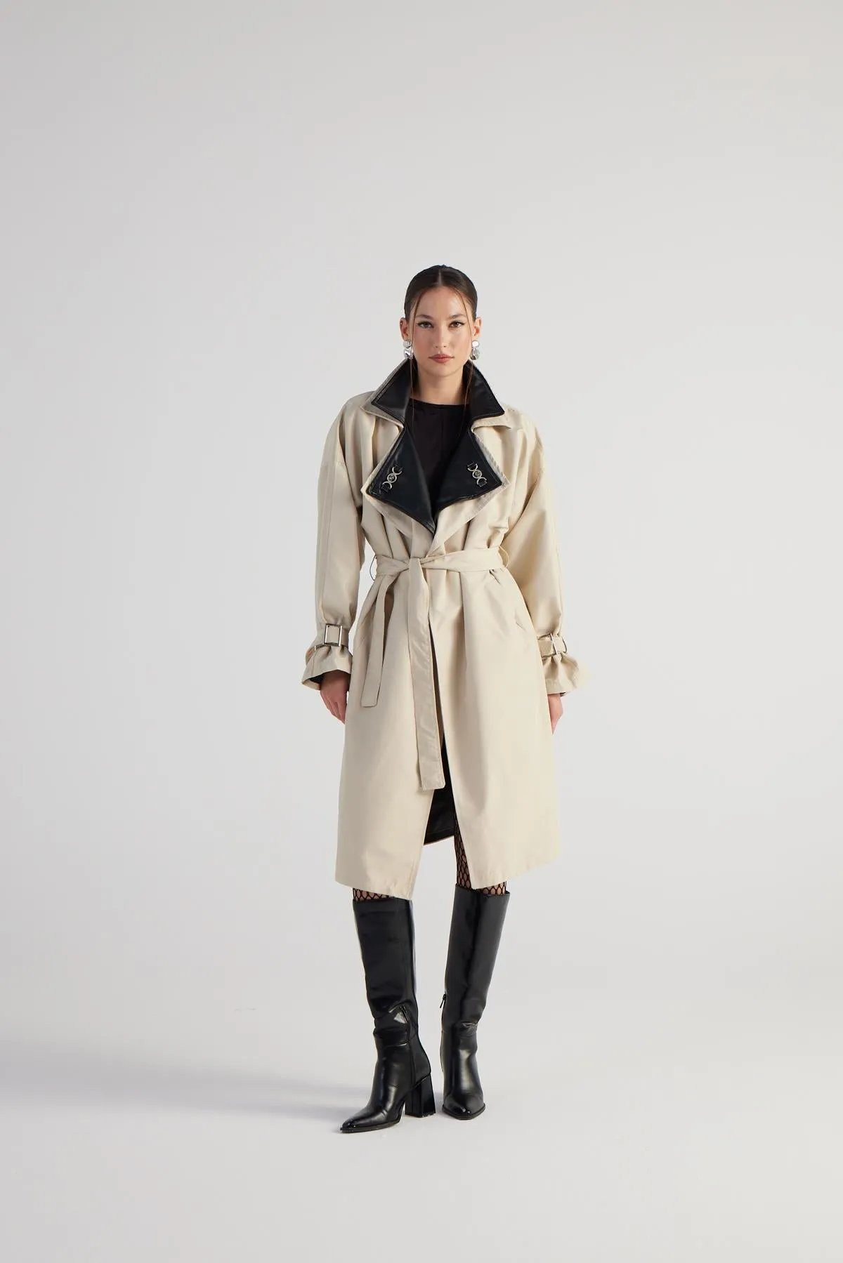 HLLY Women Cloak Trenchcoat Beige - Oak Park