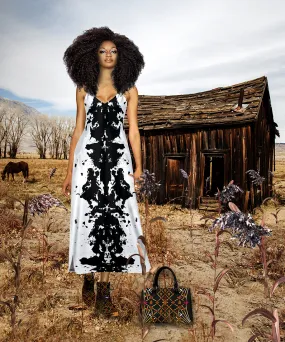 Ink Blot- 100% Silk Satin French Gothic V Neck Slip Dress in Back to Black | Le Leanian™