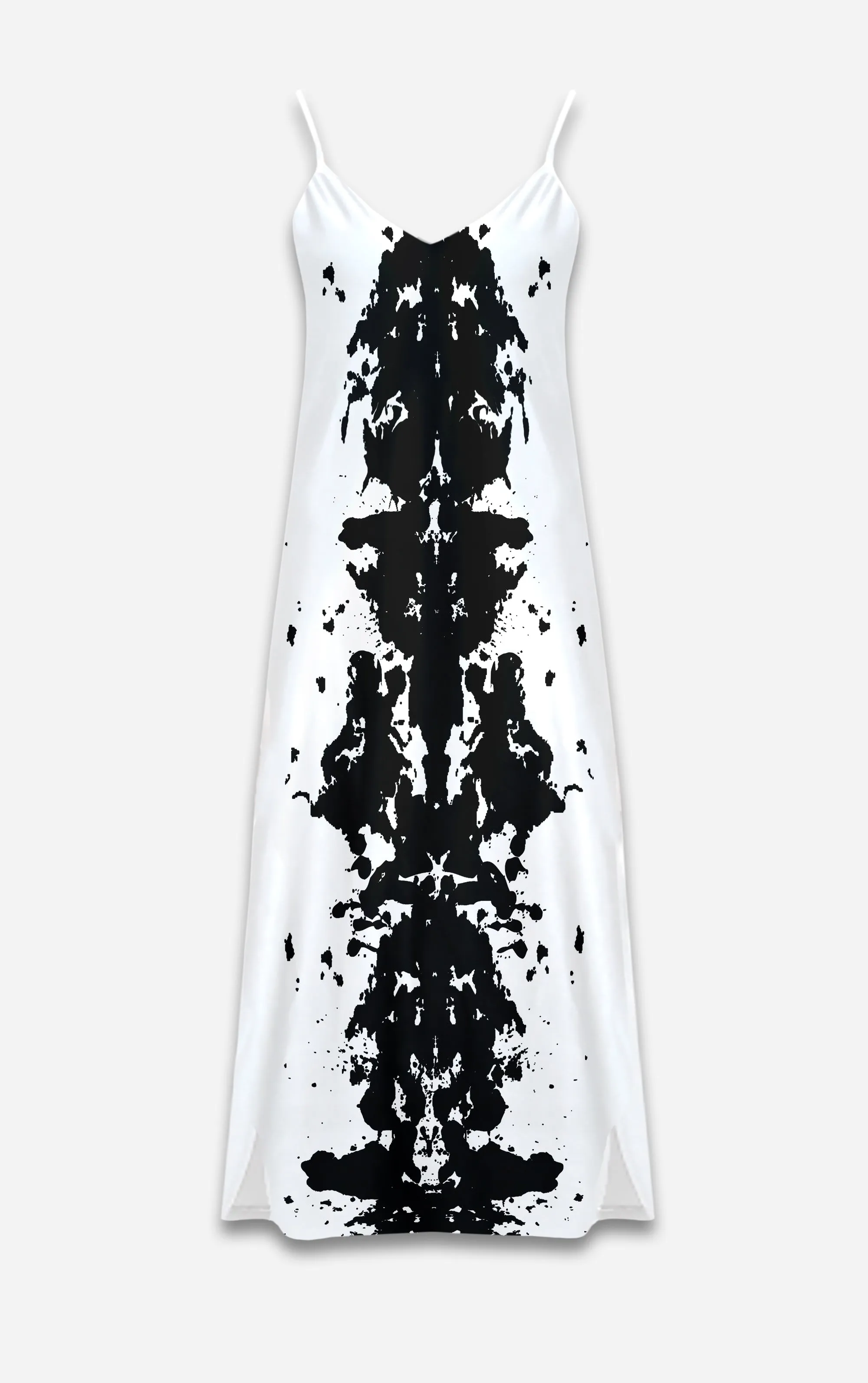 Ink Blot- 100% Silk Satin French Gothic V Neck Slip Dress in Back to Black | Le Leanian™