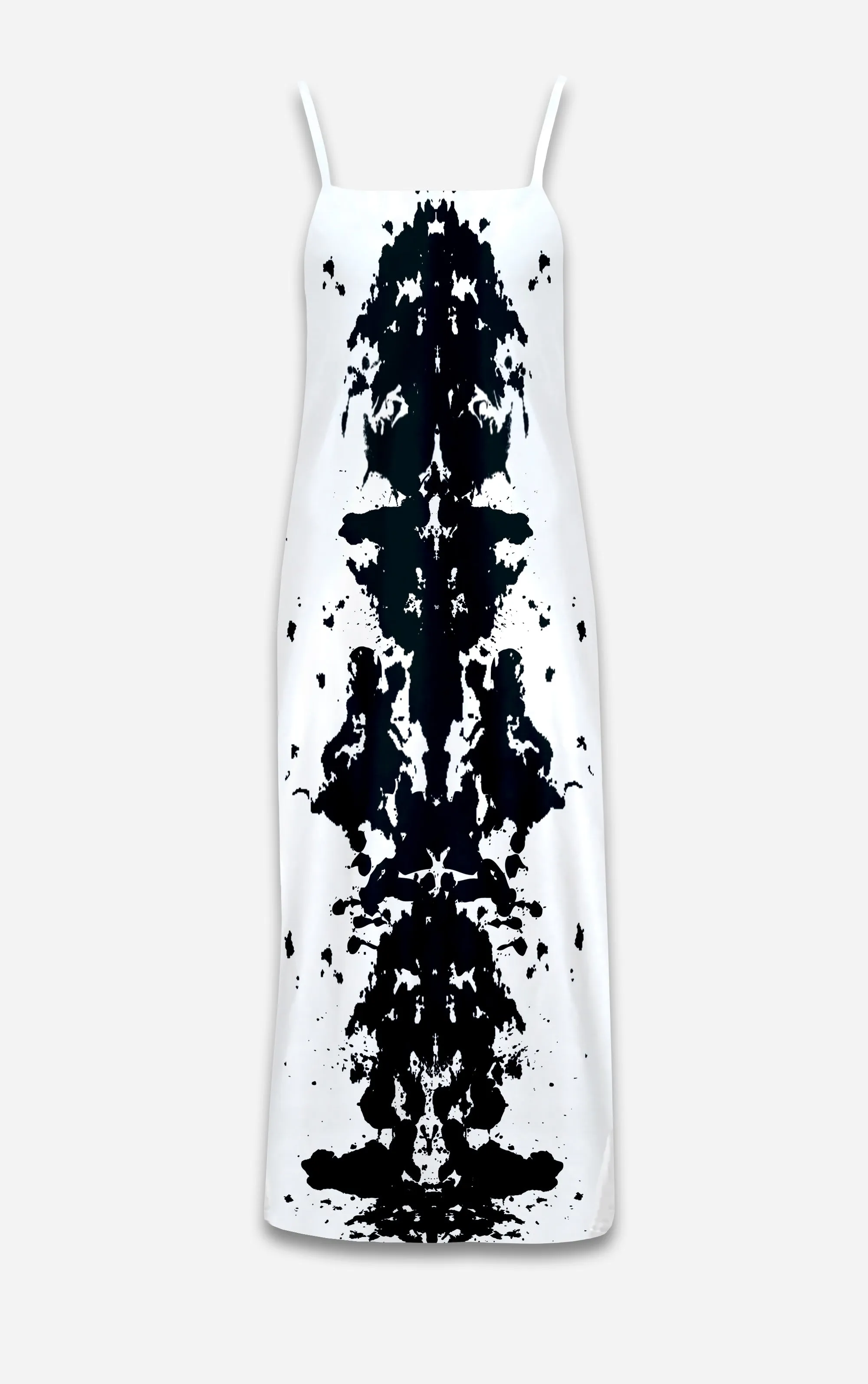 Ink Blot- 100% Silk Satin French Gothic V Neck Slip Dress in Back to Black | Le Leanian™