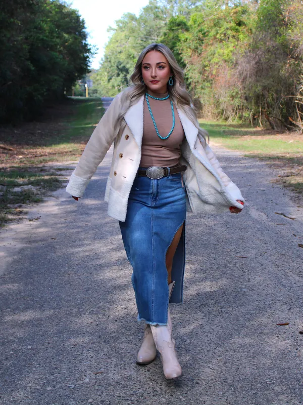 Jackson Hole Bound Button Front Jacket with Faux Fur Trim, Cream
