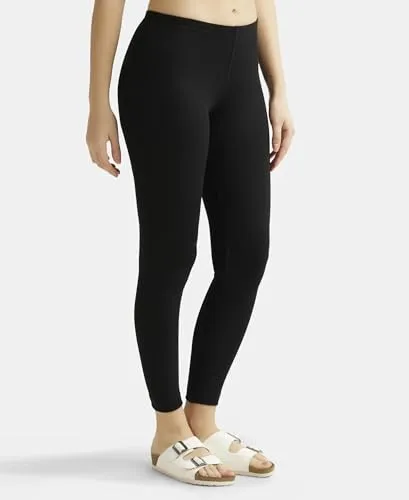 Jockey Women's Tailored Fit Cotton Leggings with Concealed Elastic Waistband (2520_Black_Medium_Black_M)