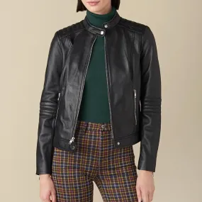 Jules Black Biker Leather Jacket For Women