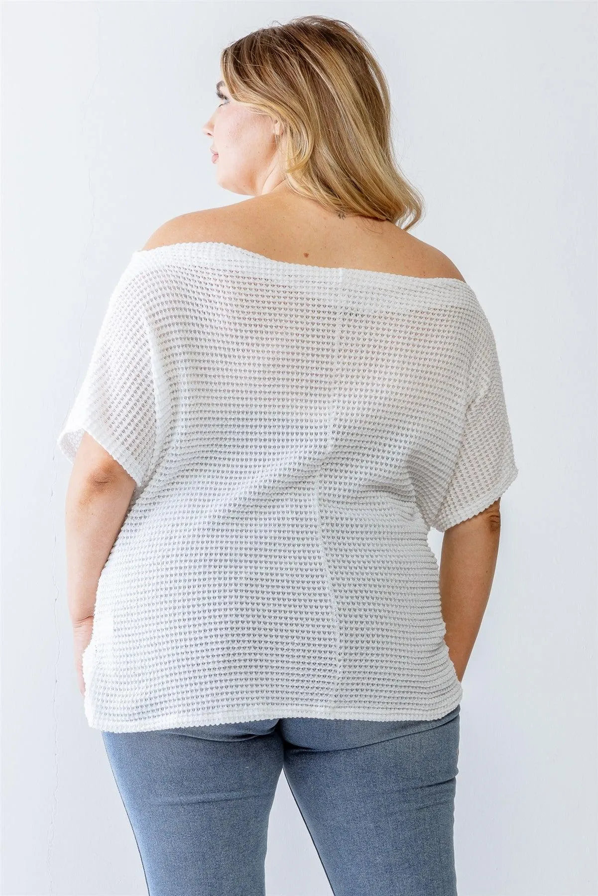 Junior Plus White Knit Off-The-Shoulder Wrap Detail Top /3-2-1