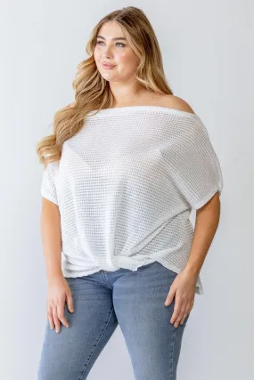 Junior Plus White Knit Off-The-Shoulder Wrap Detail Top /3-2-1
