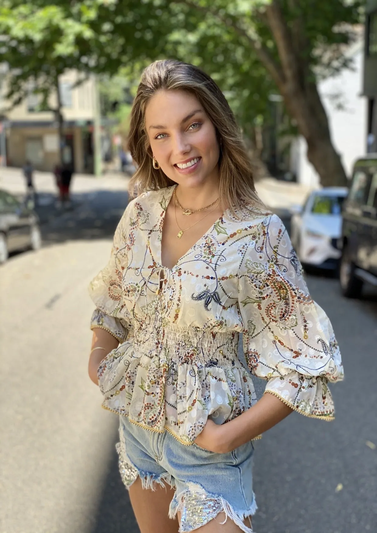 LA0223-2SS Paisley Print Top (Pack)