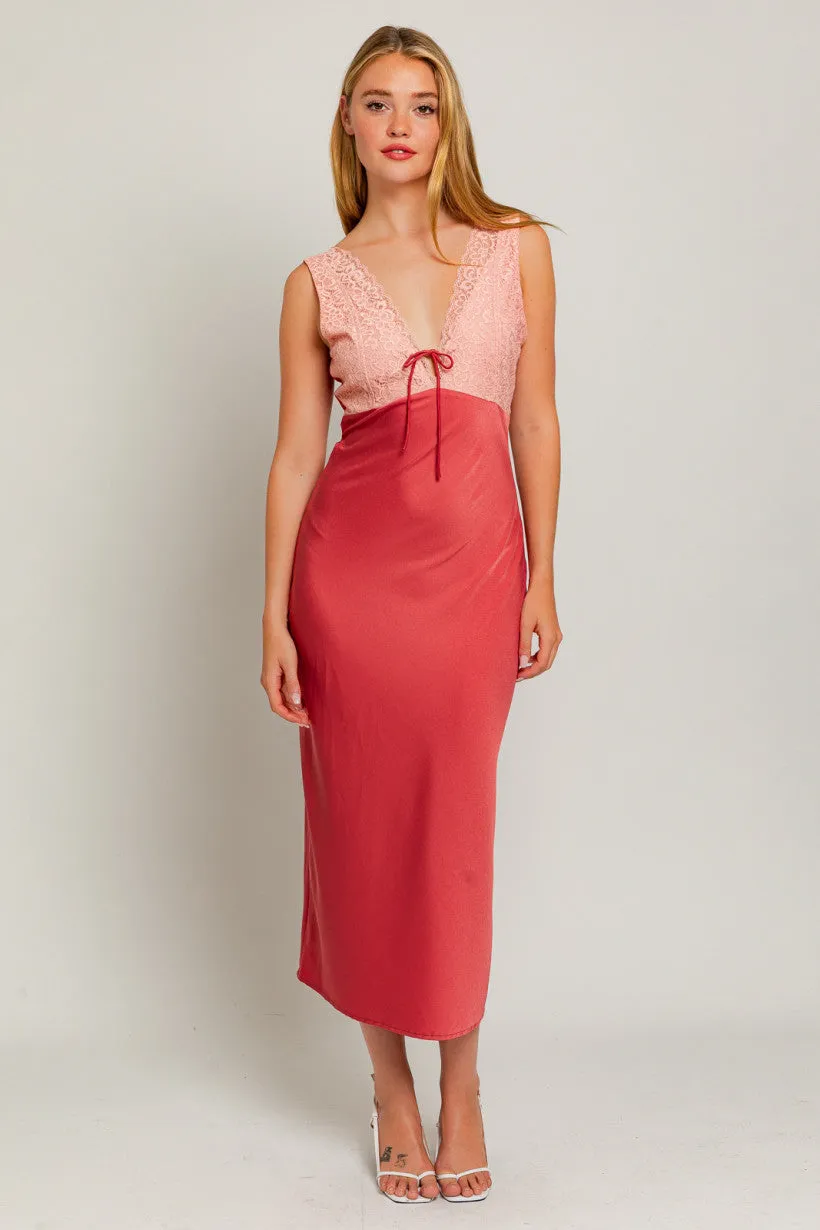 Lace Mix Slip Midi Dress