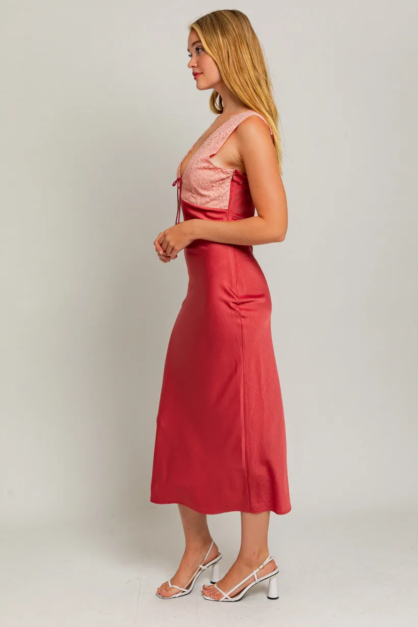 Lace Mix Slip Midi Dress