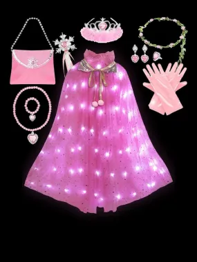 Light Up Princess Dress Up Cape for Little Girls With 10 Pcs Accessories