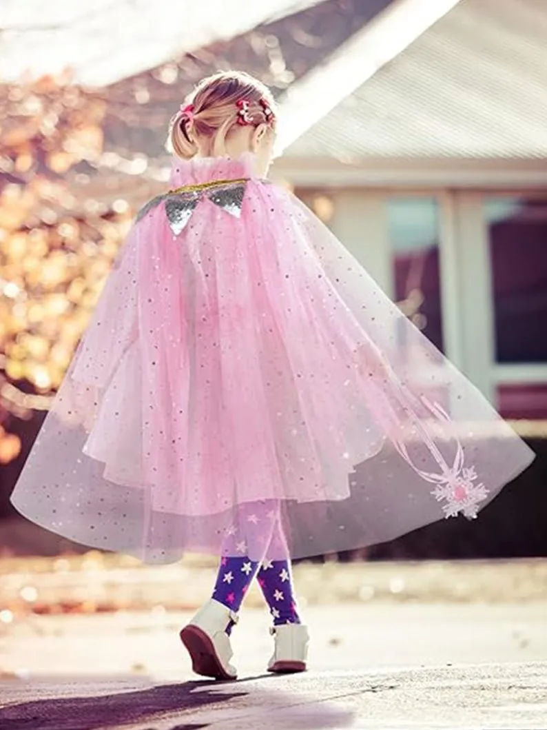 Light Up Princess Dress Up Cape for Little Girls With 10 Pcs Accessories