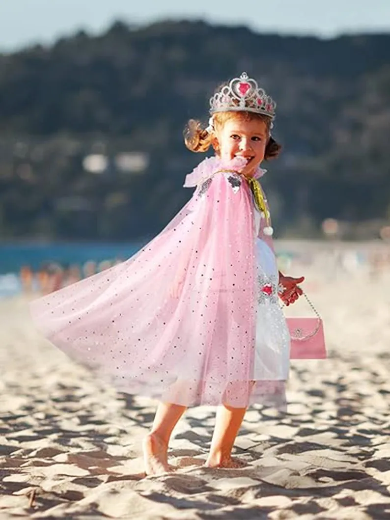 Light Up Princess Dress Up Cape for Little Girls With 10 Pcs Accessories
