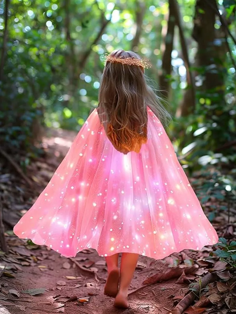 Light Up Princess Dress Up Cape for Little Girls With 10 Pcs Accessories