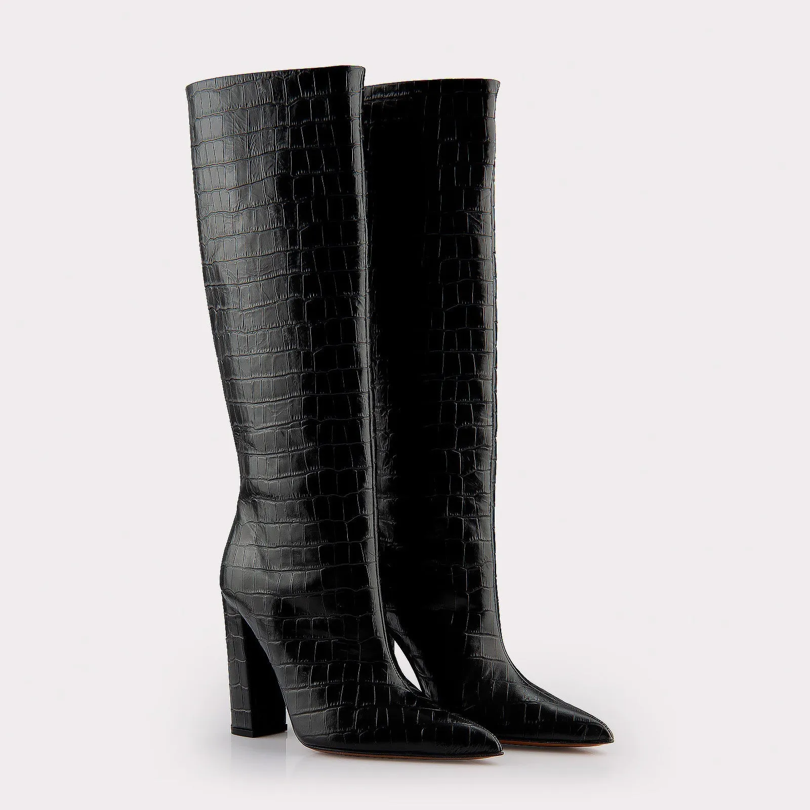 LILYANA BLACK EMBOSSED LEATHER BOOTS