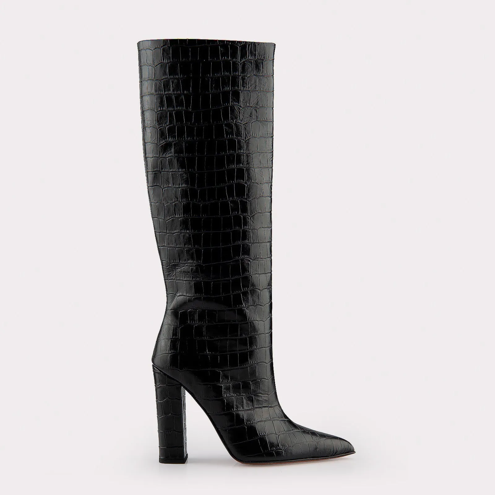 LILYANA BLACK EMBOSSED LEATHER BOOTS