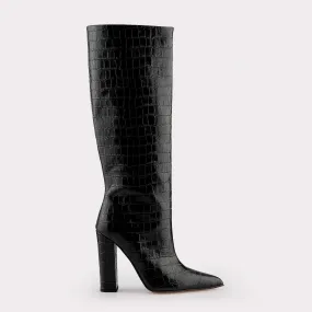 LILYANA BLACK EMBOSSED LEATHER BOOTS