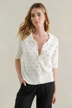 Little Lies Polka Dot Button Top - white