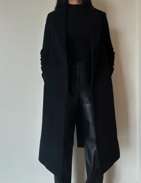 Long Black Open Coat (78% Wool)