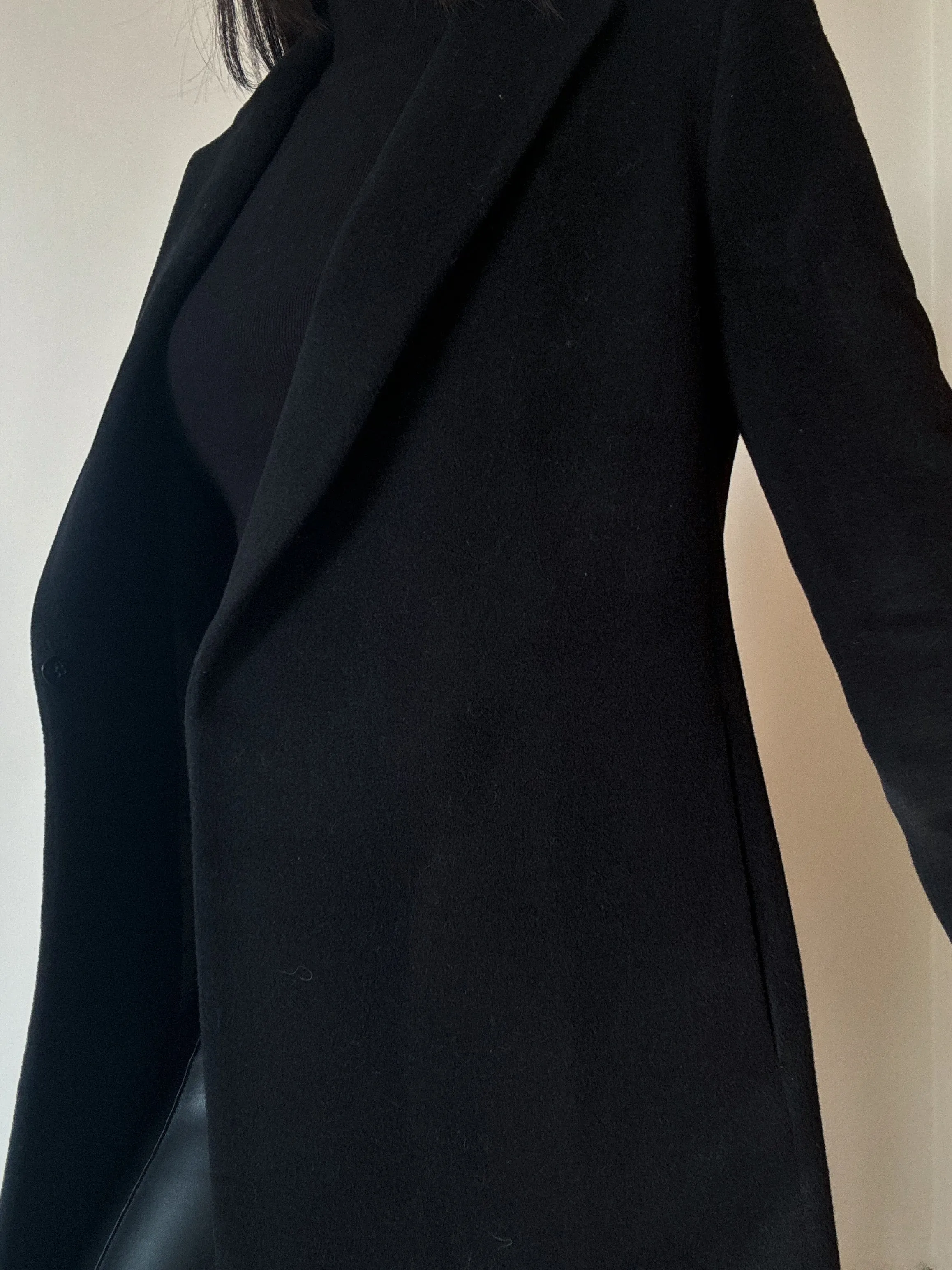 Long Black Open Coat (78% Wool)
