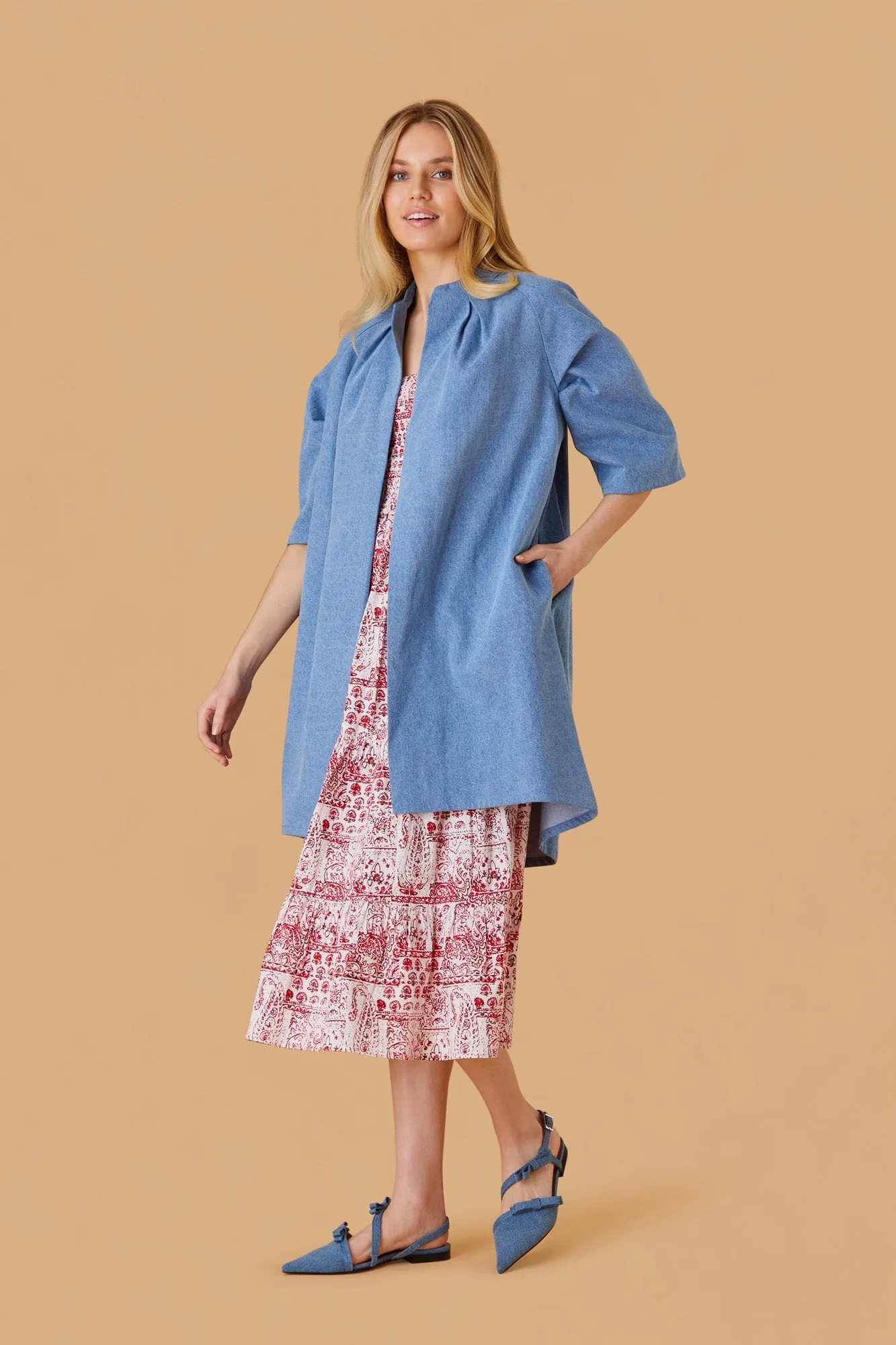 Long Denim Belted Coat