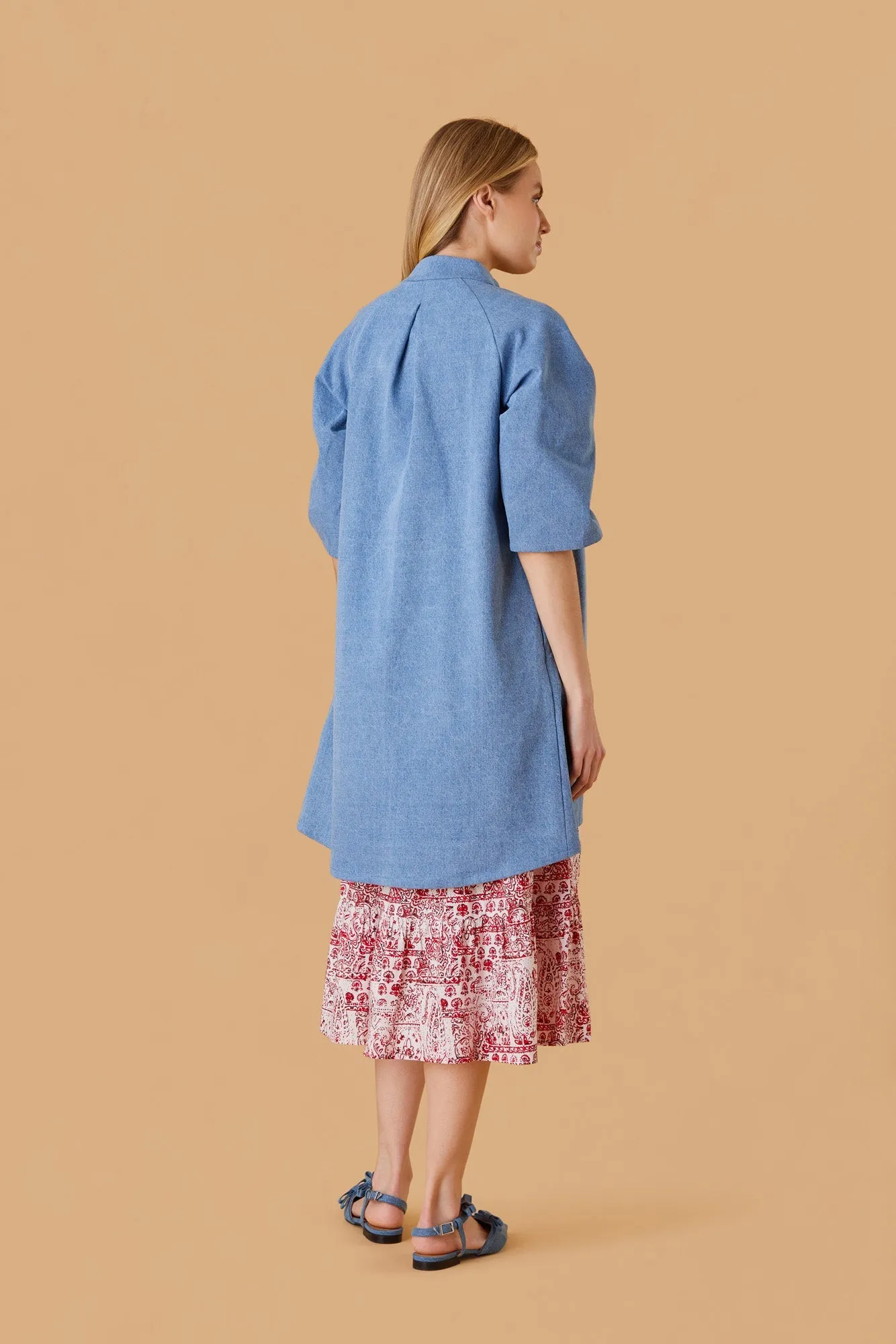 Long Denim Belted Coat