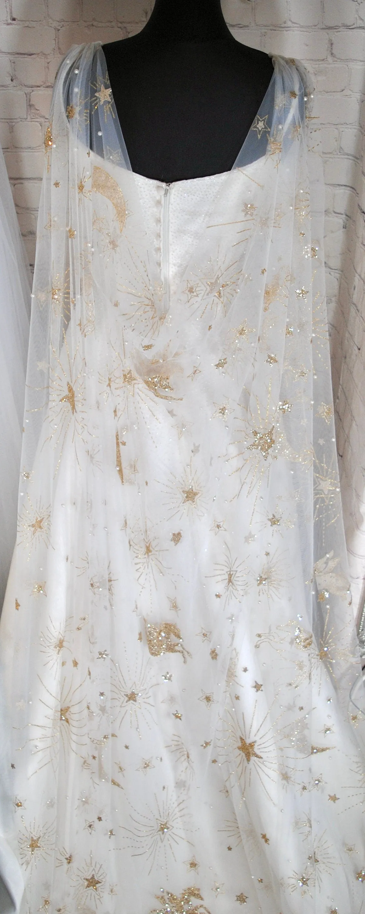 Luxury Celestial Wedding Cape or Veil - Gold Glitter and Pearl Veil or Cape