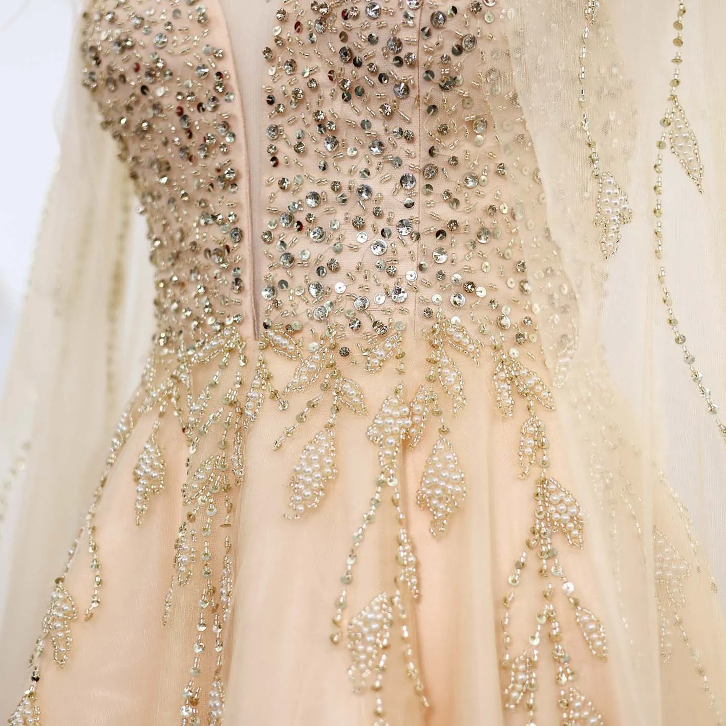 Luxury Gold Feather Evening Dress with Cape SS594