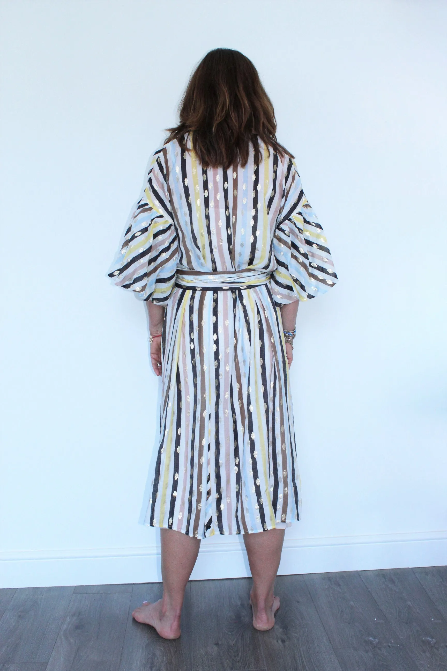 M Palmetto Stripe Dress in White