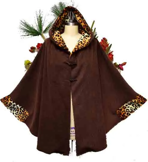 Made In USA, Versatile Hooded Poncho, Travelers Poncho, Fleece Hooded Cape,Plus size Poncho in warm and cozy Fleece fabric Animal print Details