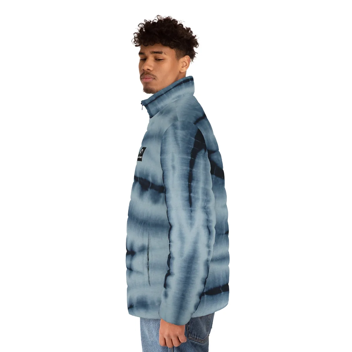 Magnet Blue wave tie dye Men's Puffer Jacket (AOP)