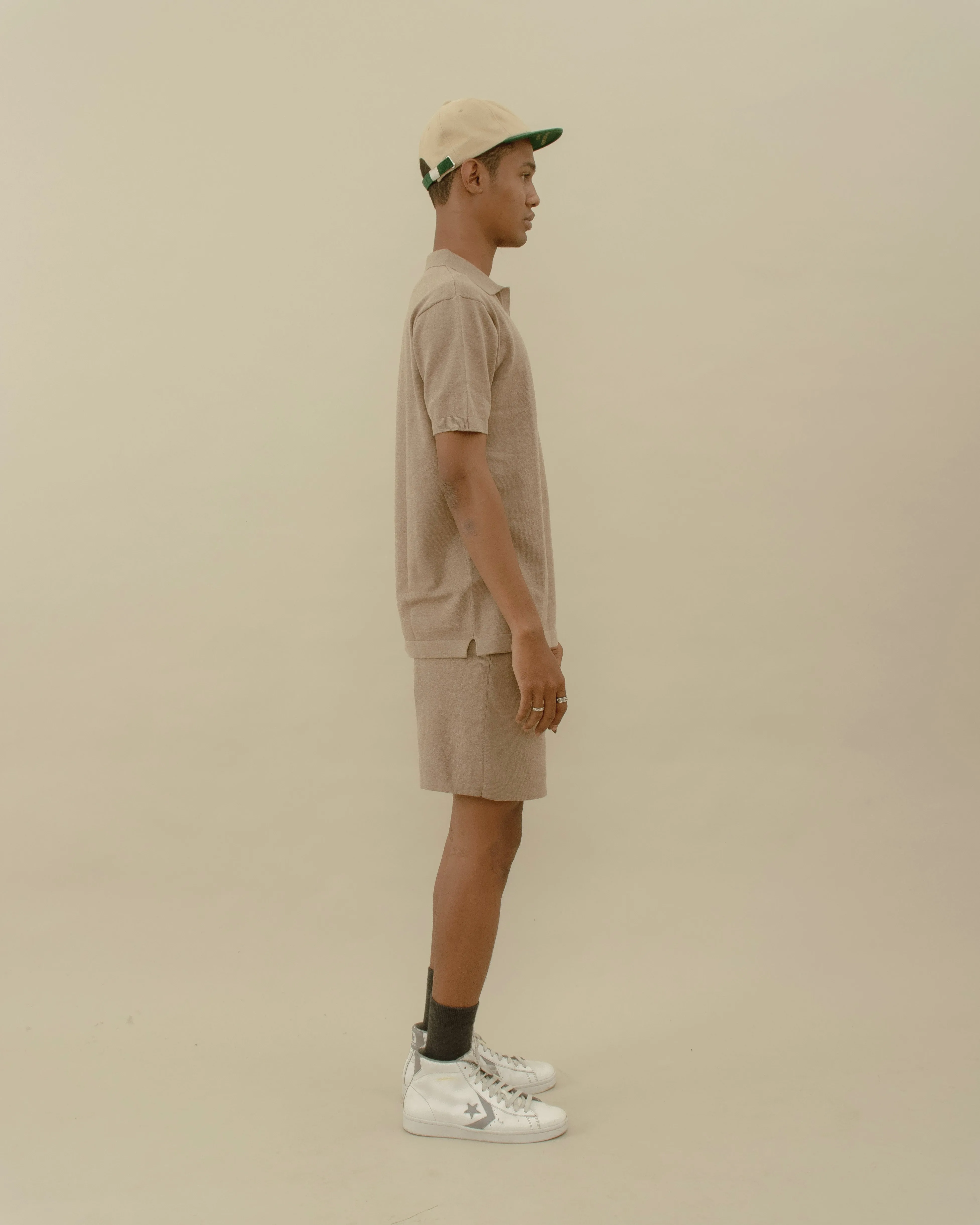 Men Basic Knit Polo T-shirt Brown
