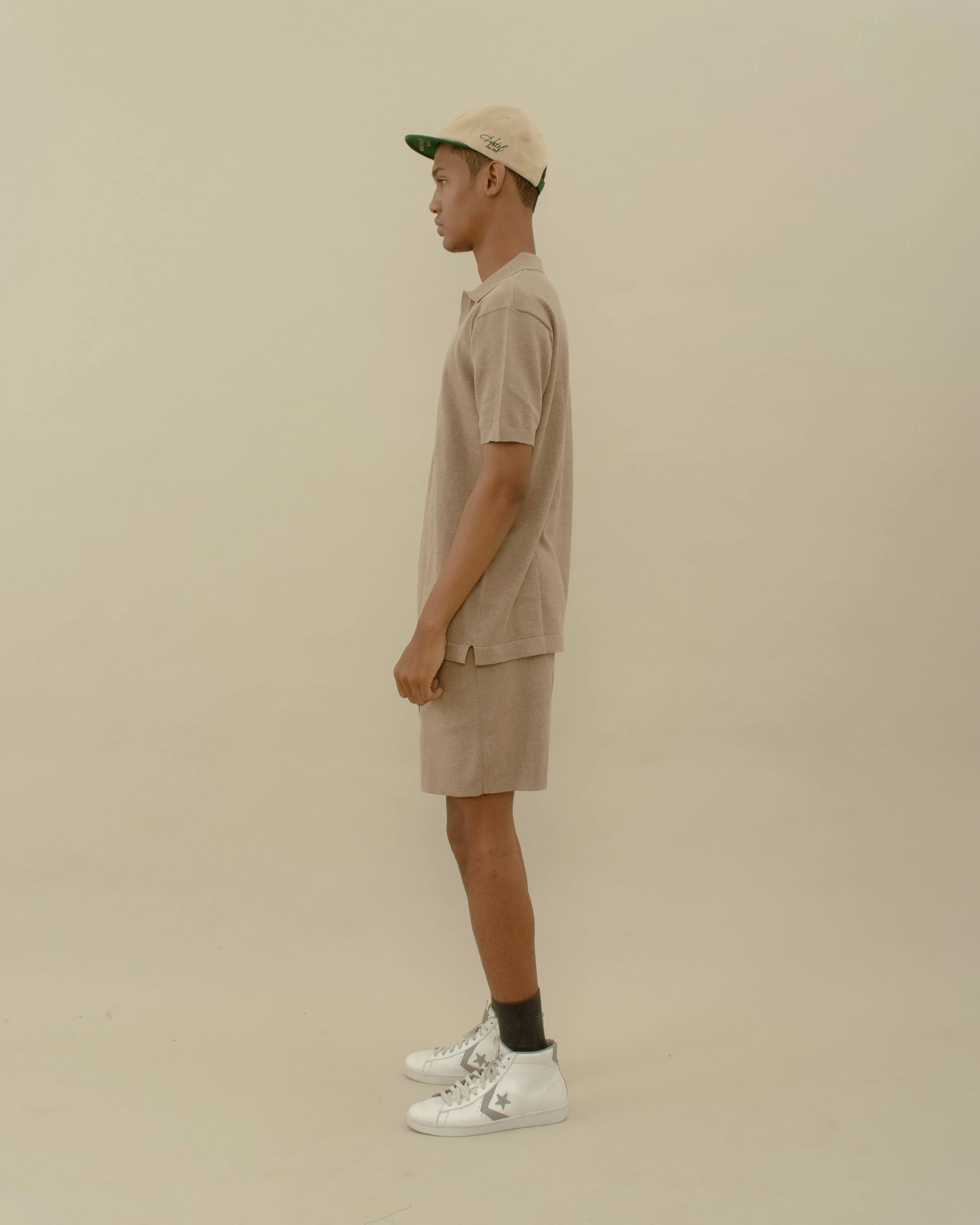Men Basic Knit Polo T-shirt Brown