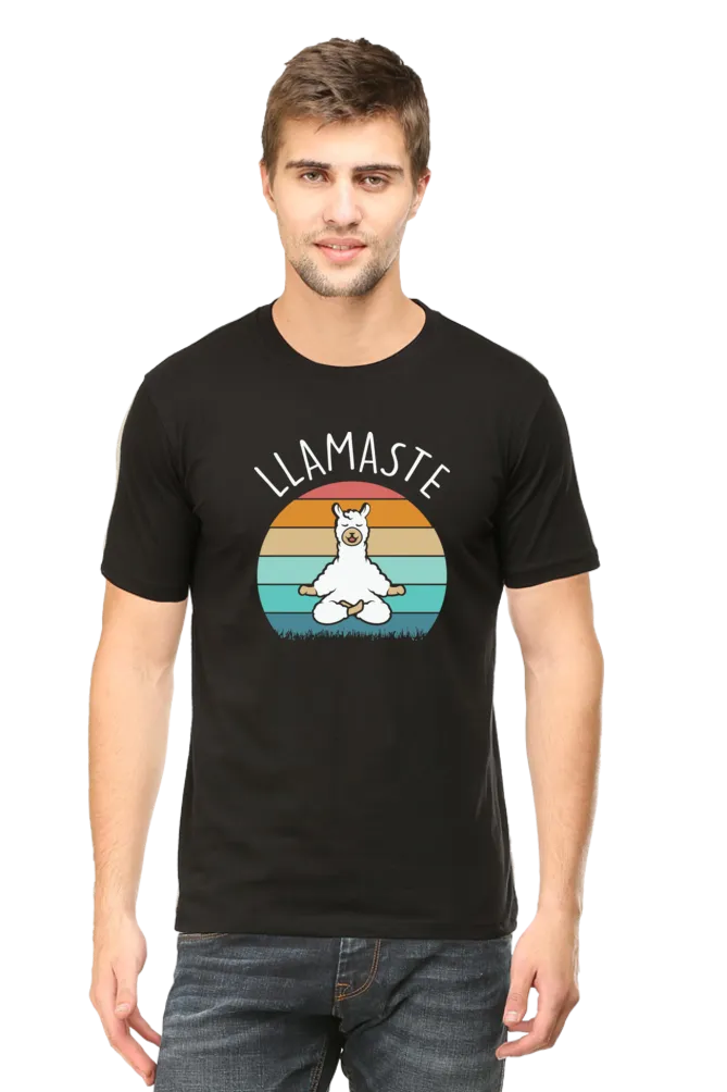Men Half Sleeves Classic T-Shirt - Lama Yoga Pose Meditation