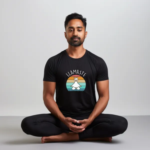 Men Half Sleeves Classic T-Shirt - Lama Yoga Pose Meditation