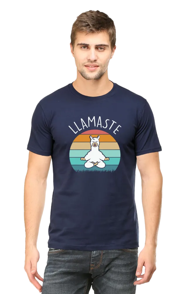 Men Half Sleeves Classic T-Shirt - Lama Yoga Pose Meditation