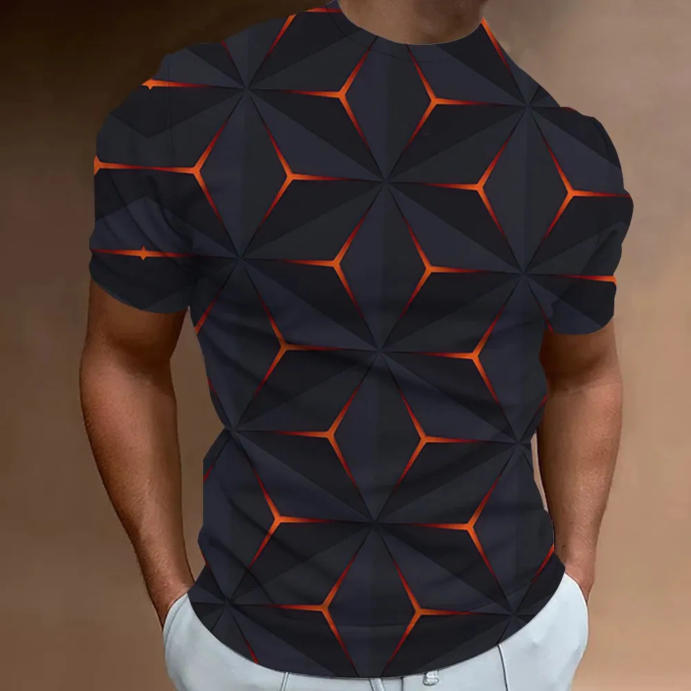 Men's Geometric Pattern 3D Printed Oversized Tee