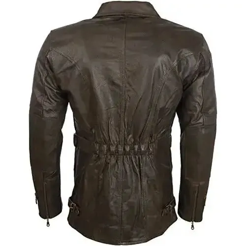 Men's Real Cowhide Leather Belted Motorbike Coat