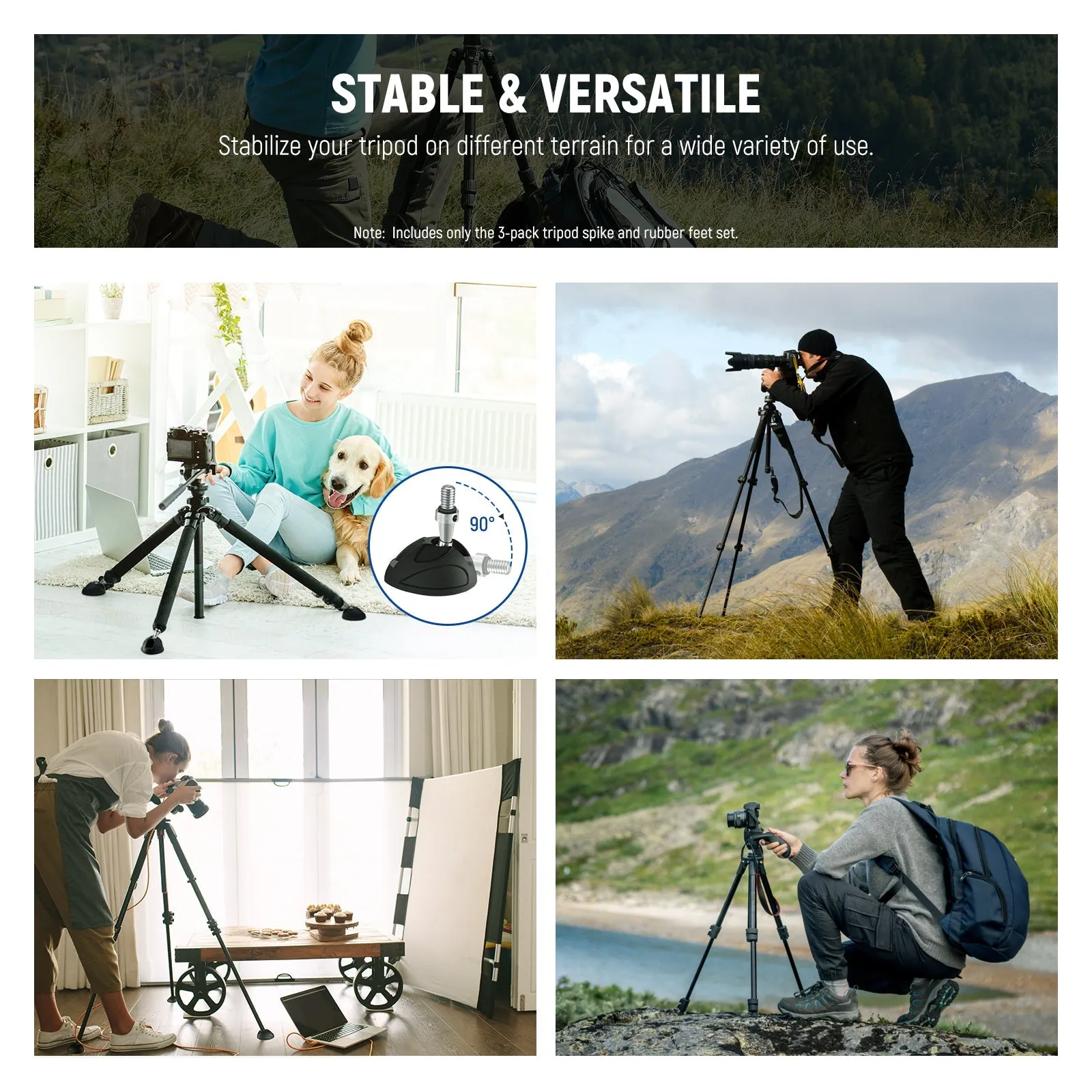 NEEWER Universal Tripod Feet Pad with Detachable Tripod Spikes