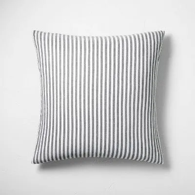 New - Euro Heavyweight Linen Blend Stripe Pillow Sham Dark Gray - Casaluna