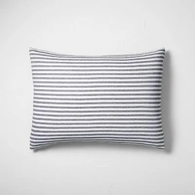 New - King Heavyweight Linen Blend Stripe Pillow Sham Dark Gray - Casaluna